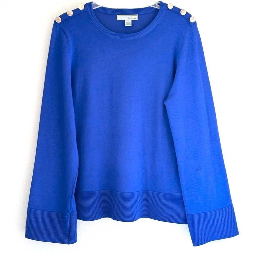 By Design Women's Blue Sweater with Gold Button Detail
